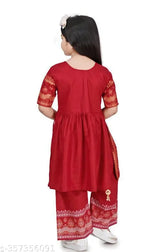 Red rayon printed palazzo set for girls, Lovely Fashion Nyra Cut Party Wear - trendy anarkali style